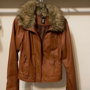 Leather Jacket with Fur Collar